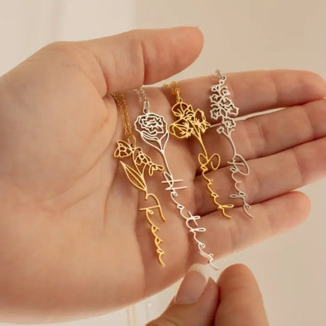 Birth Flower Signature Name Necklace - ShinnyArts