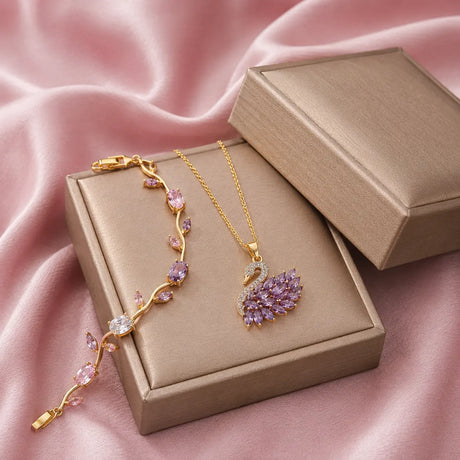 Viral Swan Necklace & Tulip Bracelet Combo ShinnyArts