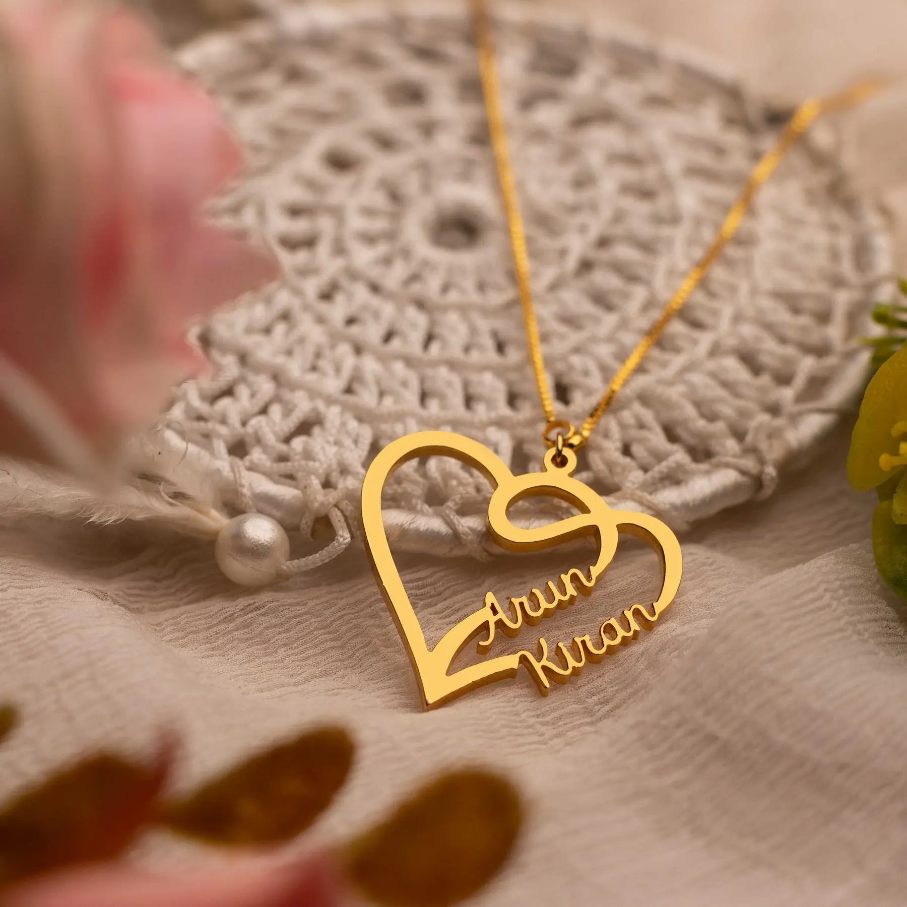Gold Couple Name Pendant Designs Buy Couple Name With Heart In