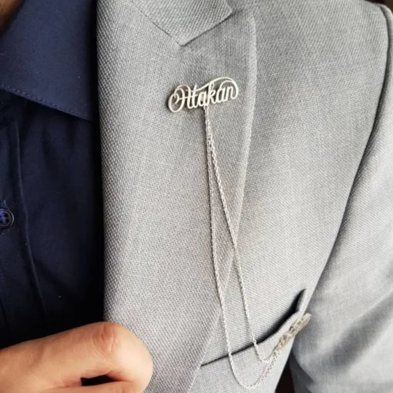 Personalized Chain Name Brooch Badge Lapel Pin - ShinnyArts