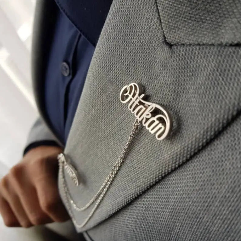 Personalized Chain Name Brooch Badge Lapel Pin - ShinnyArts