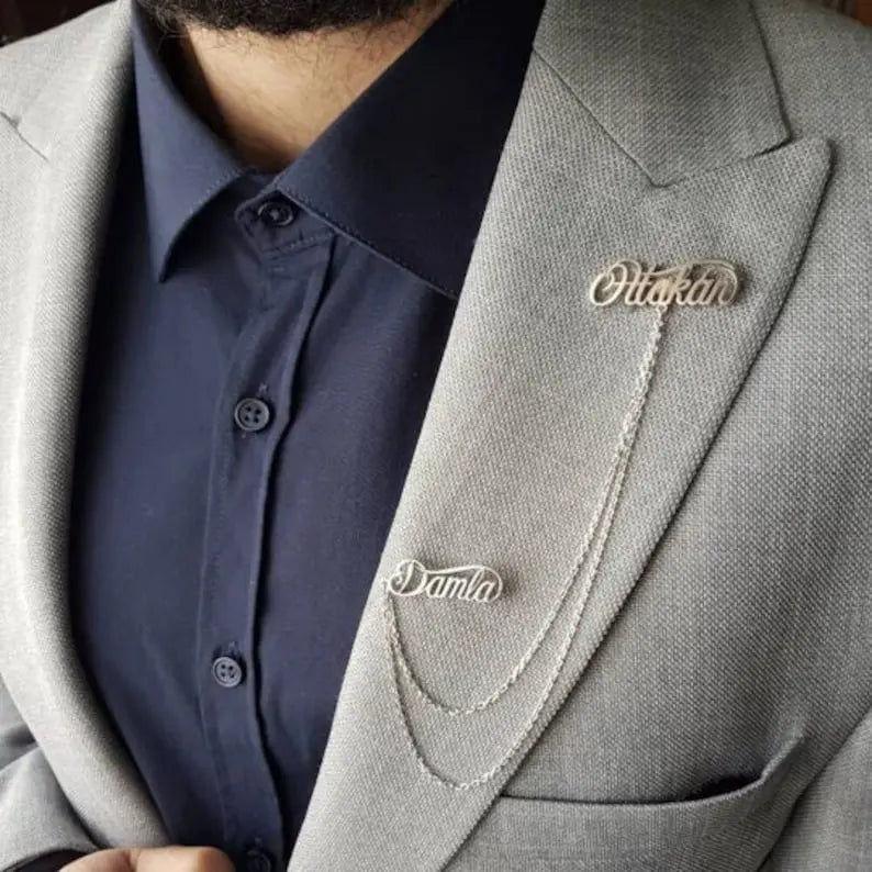 Personalized Chain Name Brooch Badge Lapel Pin - ShinnyArts