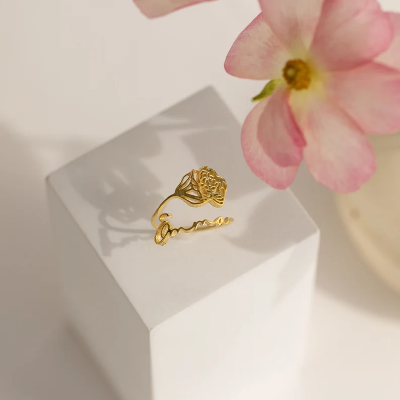 Birth Flower Name Ring