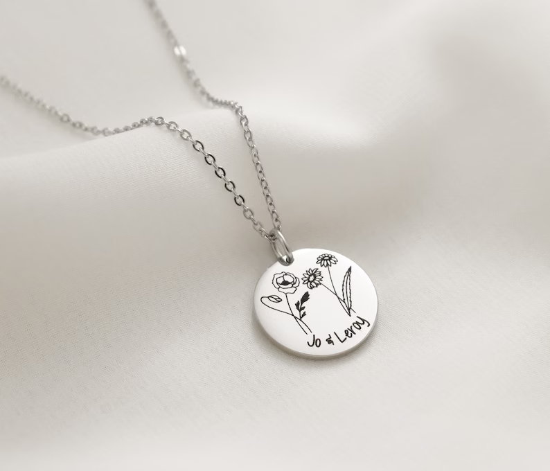 Custom Name Birth Flower Necklace