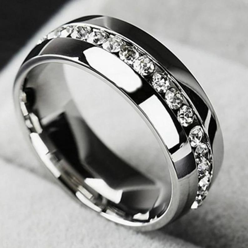 UNISEX STAINLESS STEEL CUBIC ZIRCONIA RING