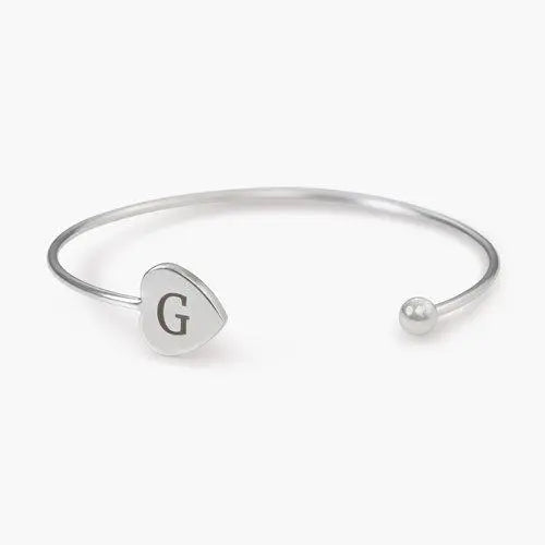HEART INITIAL BANGLE SILVER PLATED - ShinnyArts