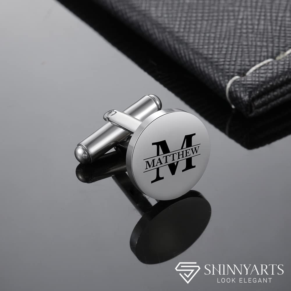 PERSONALIZED ROUND NAME CUFFLINKS SILVER PLATED