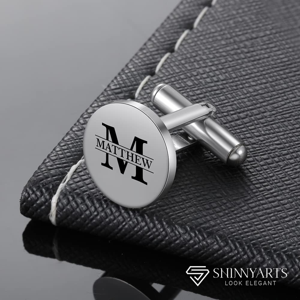PERSONALIZED ROUND NAME CUFFLINKS SILVER PLATED