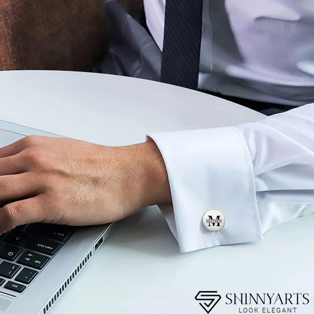 PERSONALIZED ROUND NAME CUFFLINKS SILVER PLATED - ShinnyArts