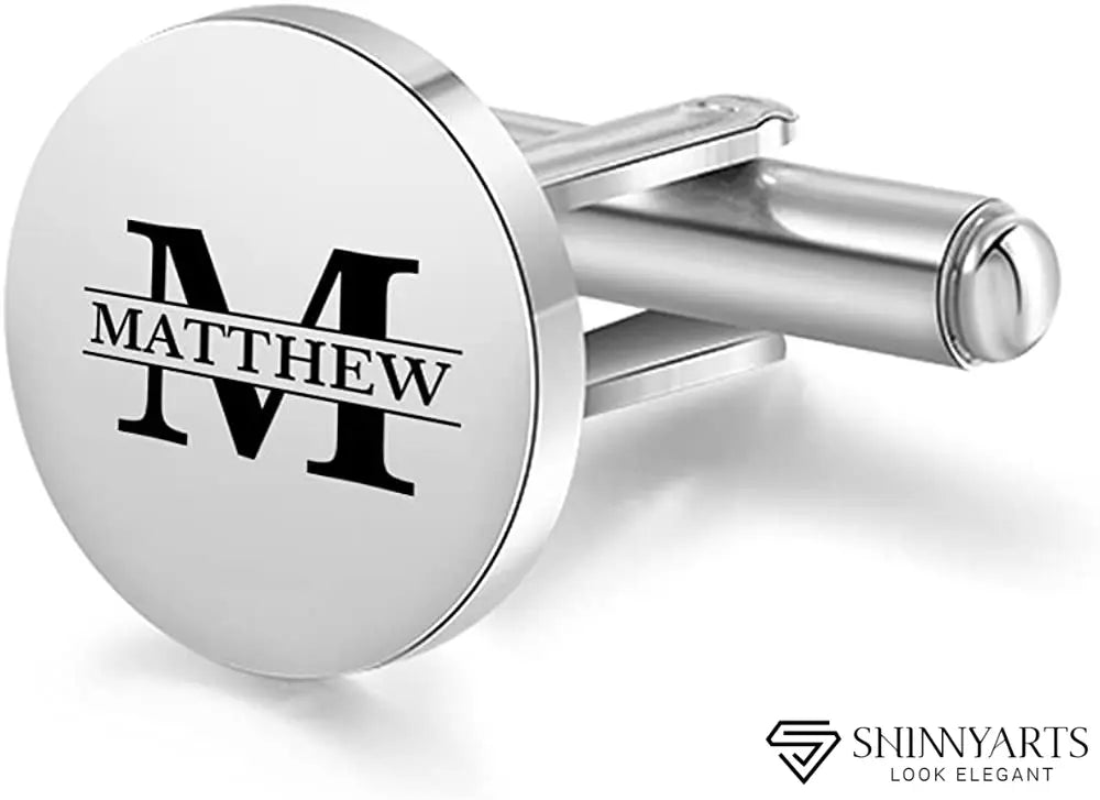 PERSONALIZED ROUND NAME CUFFLINKS SILVER PLATED - ShinnyArts