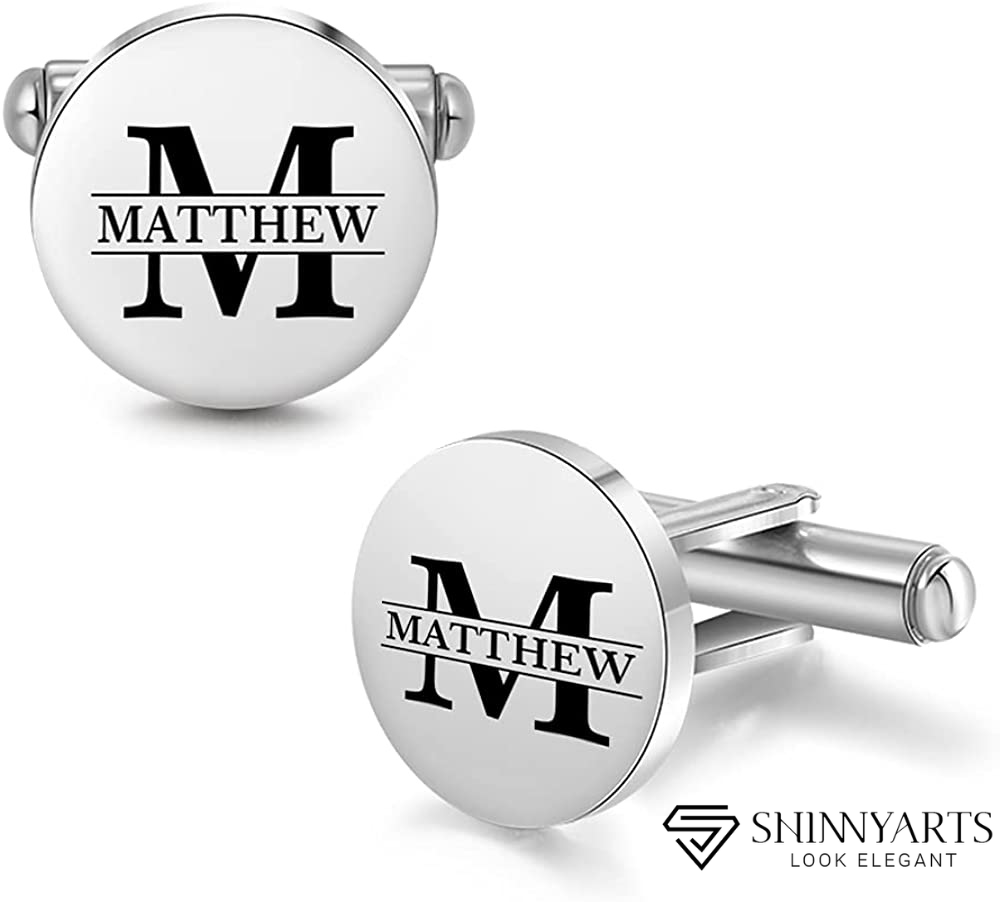PERSONALIZED ROUND NAME CUFFLINKS SILVER PLATED