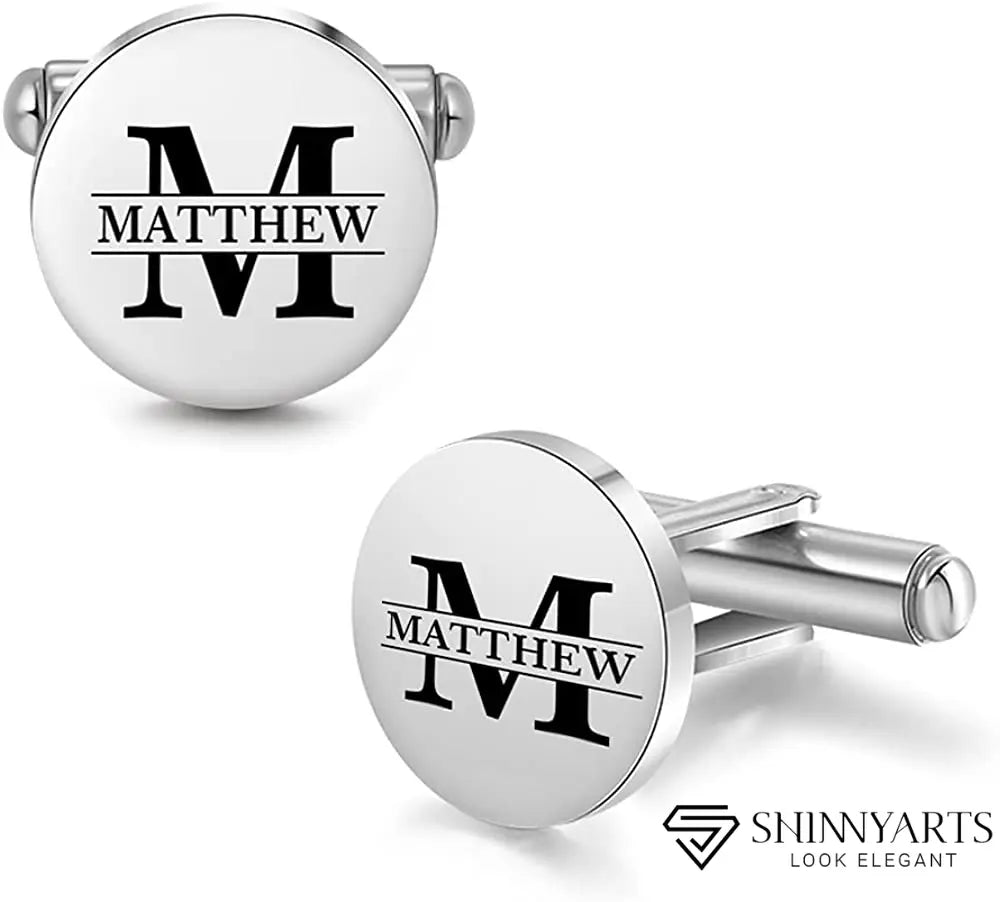PERSONALIZED ROUND NAME CUFFLINKS SILVER PLATED - ShinnyArts