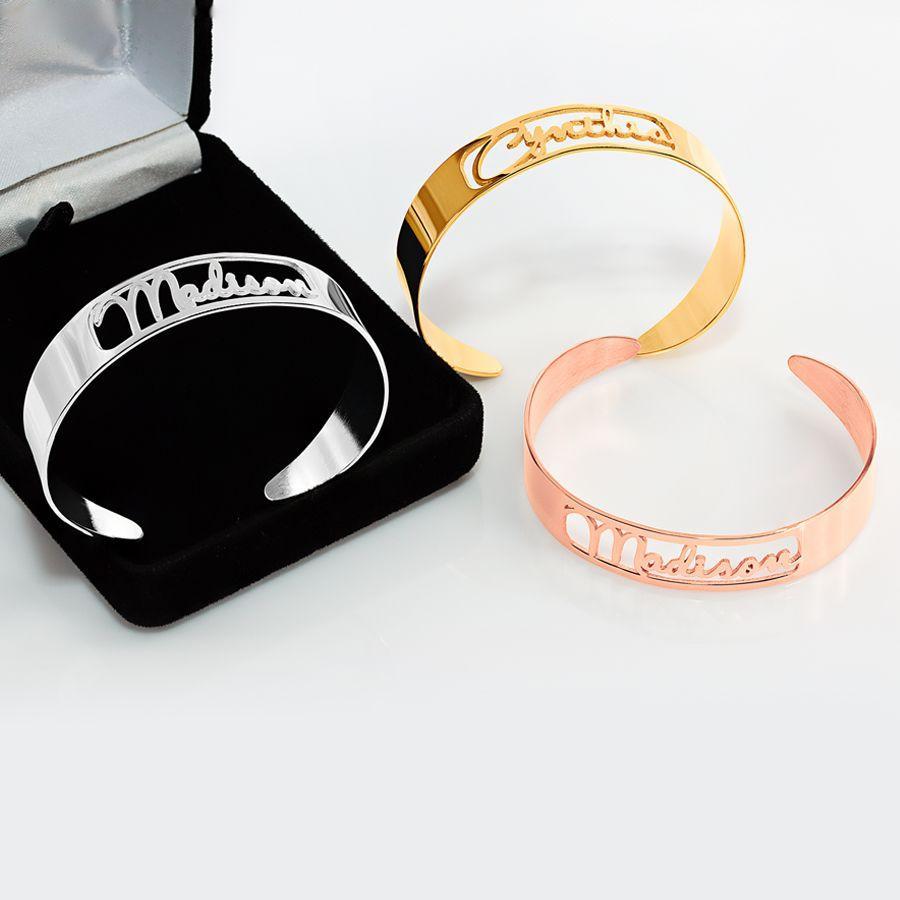 CUFF SCRIPT NAME BANGLE SILVER PLATED