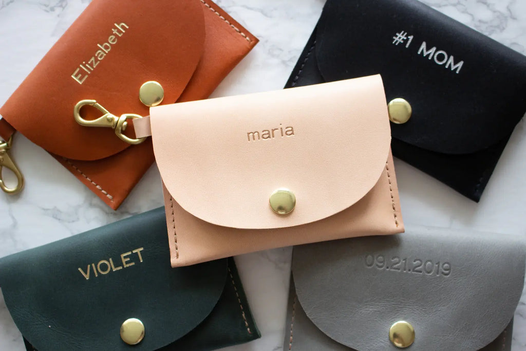 PERSONALIZED MINI LEATHER WALLET & KEYCHAIN WRISTLET - PINK - ShinnyArts