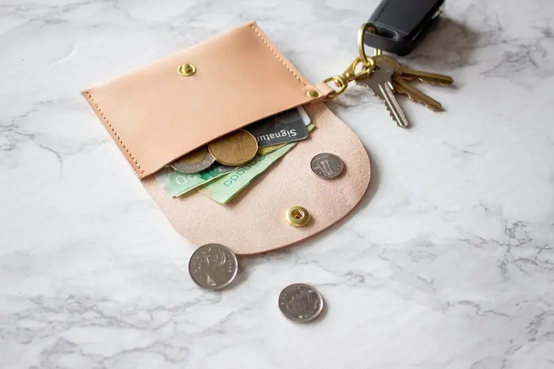 PERSONALIZED MINI LEATHER WALLET & KEYCHAIN WRISTLET - PINK - ShinnyArts