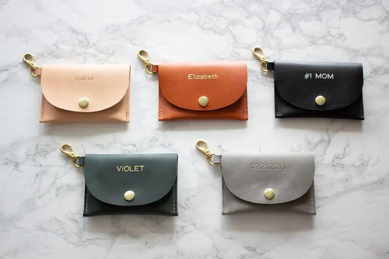 PERSONALIZED MINI LEATHER WALLET & KEYCHAIN WRISTLET - PINK - ShinnyArts