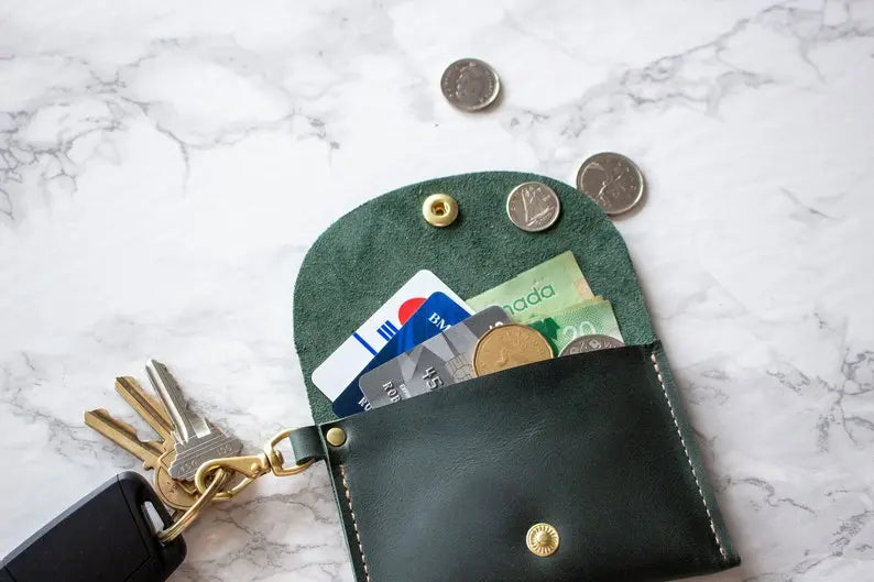 PERSONALIZED MINI LEATHER WALLET & KEYCHAIN WRISTLET - FOREST - ShinnyArts