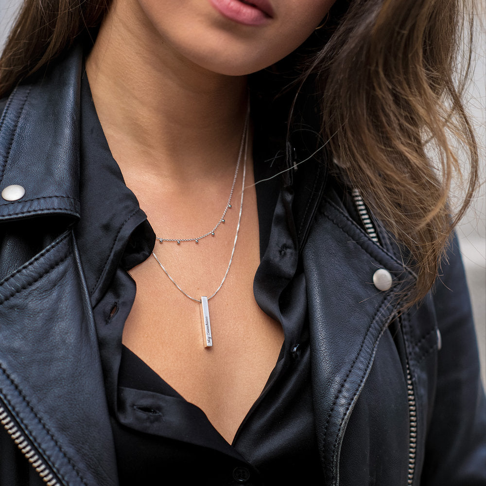 3D PILLAR BAR NECKLACE SILVER PLATED