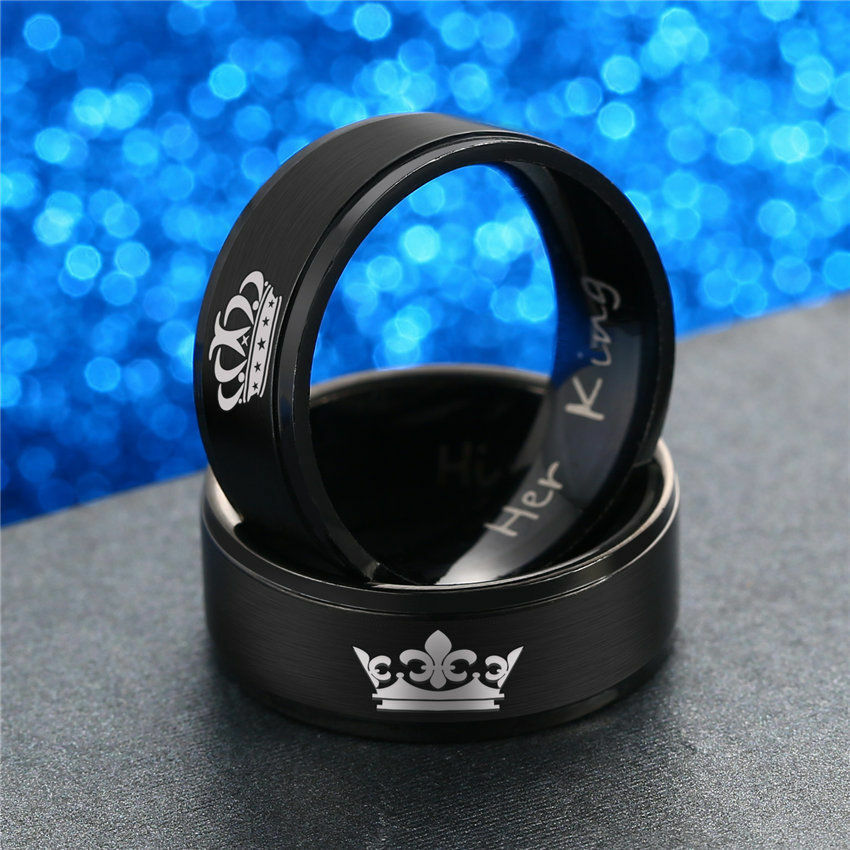 BLACK COUPLE BAND RING KING & QUEEN
